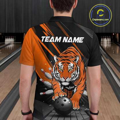 Custom Tiger Bowling Team Polo Shirts For Men, Bowling Tournament Outfit IPHW9096
