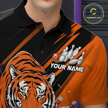 Custom Tiger Bowling Team Polo Shirts For Men, Bowling Tournament Outfit IPHW9096
