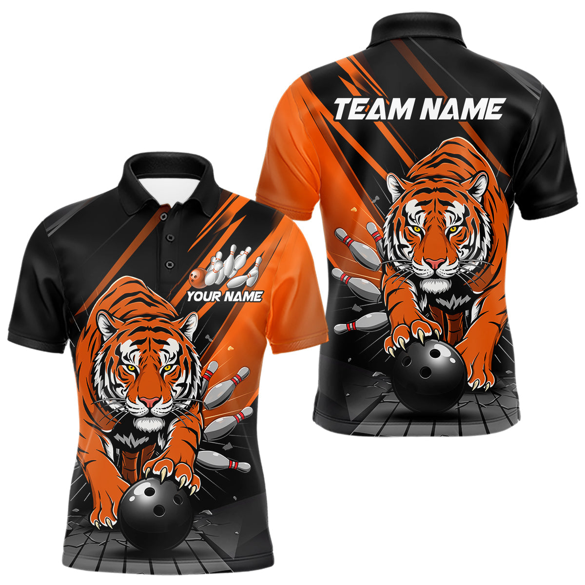 Custom Tiger Bowling Team Polo Shirts For Men, Bowling Tournament Outfit IPHW9096