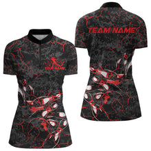 Load image into Gallery viewer, Custom Black And Red Camo Bowling Team Women Quarter-Zip Shirts, Bowling League Shirt IPHW9370