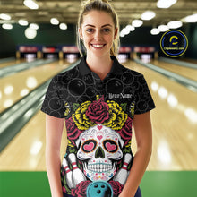Load image into Gallery viewer, Custom Flower Sugar Skull Bowling Team Polo Shirts For Women, Halloween Bowler Outfit IPHW9750