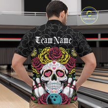 Load image into Gallery viewer, Custom Flower Sugar Skull Bowling Team Quarter-Zip Shirts For Men, Halloween Bowler Outfit IPHW9750