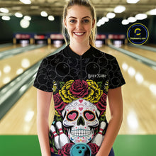 Load image into Gallery viewer, Custom Flower Sugar Skull Bowling Team Women Quarter-Zip Shirts, Halloween Bowler Outfit IPHW9750