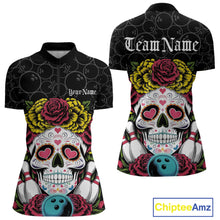Load image into Gallery viewer, Custom Flower Sugar Skull Bowling Team Women Quarter-Zip Shirts, Halloween Bowler Outfit IPHW9750