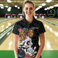 Load image into Gallery viewer, Custom Colorful Sugar Skull Bowling Team Polo Shirts For Women, Halloween Bowler Outfit IPHW9751