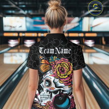 Load image into Gallery viewer, Custom Colorful Sugar Skull Bowling Team Polo Shirts For Women, Halloween Bowler Outfit IPHW9751