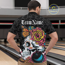 Load image into Gallery viewer, Custom Colorful Sugar Skull Bowling Team Quarter-Zip Shirts For Men, Halloween Bowler Outfit IPHW9751
