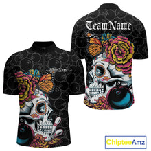 Load image into Gallery viewer, Custom Colorful Sugar Skull Bowling Team Quarter-Zip Shirts For Men, Halloween Bowler Outfit IPHW9751