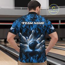 Load image into Gallery viewer, Custom Black And Blue Flame Bowling Team Men Quarter-Zip Shirts, Bowling Tournament Shirt IPHW9754