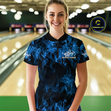 Load image into Gallery viewer, Custom Black And Blue Flame Bowling Women Quarter-Zip Shirts, Bowling Tournament Shirt IPHW9754