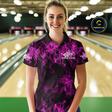Load image into Gallery viewer, Custom Black And Pink Flame Bowling Team Women Polo Shirts, Bowling Tournament Shirt IPHW9757