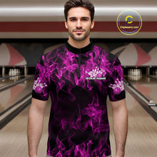 Load image into Gallery viewer, Custom Black And Pink Flame Bowling Team Men Quarter-Zip Shirts, Bowling Tournament Shirt IPHW9757