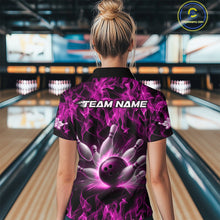 Load image into Gallery viewer, Custom Black And Pink Flame Bowling Women Quarter-Zip Shirts, Bowling Tournament Shirt IPHW9757