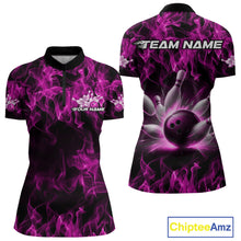 Load image into Gallery viewer, Custom Black And Pink Flame Bowling Women Quarter-Zip Shirts, Bowling Tournament Shirt IPHW9757