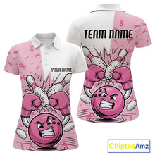 Load image into Gallery viewer, Custom Funny Pink Breast Cancer Bowling Women Polo Shirt, Breast Cancer Fighter Jerseys IPHW9394