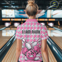 Load image into Gallery viewer, Custom Pink Argyle Pattern Funny Breast Cancer Fighter Bowling Women Quarter-Zip Shirts IPHW9396