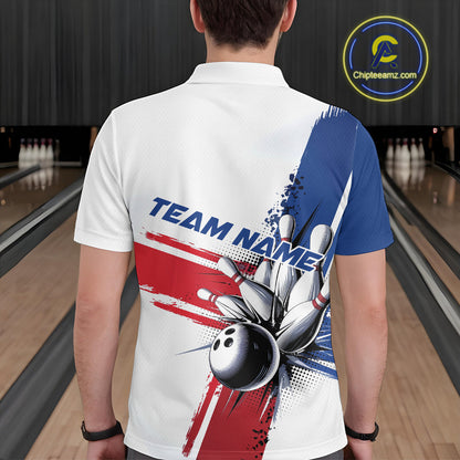 Personalized Red, White And Blue Patriotic US Flag Bowling Polo Shirts For Men Team IPHW9543