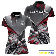 Load image into Gallery viewer, Custom Red And Gray Bowling Polo Team Shirt For Women, Bowler Outfit Bowling League Shirt IPHW9557
