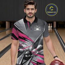 Load image into Gallery viewer, Custom Pink And Gray Bowling Polo Team Shirts For Men, Bowler Outfit Bowling League Shirt IPHW9558