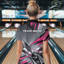 Load image into Gallery viewer, Custom Pink And Gray Bowling Polo Shirts For Women, Bowler Outfit Bowling League Shirt IPHW9558