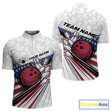 Load image into Gallery viewer, Custom Patriotic US Flag Bowling Quarter-Zip Shirts For Men, Bowling Pattern Bowling League Shirt IPHW9594