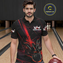 Load image into Gallery viewer, Custom Black And Red Flame Bowling Team Men Polo Shirts, Fire Bowling Jerseys IPHW9612