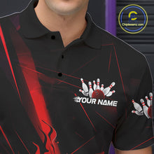 Load image into Gallery viewer, Custom Black And Red Flame Bowling Team Men Polo Shirts, Fire Bowling Jerseys IPHW9612