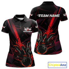 Load image into Gallery viewer, Custom Black And Red Flame Bowling Team Women Polo Shirts, Fire Bowling Jerseys IPHW9612