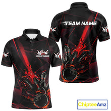 Load image into Gallery viewer, Custom Black And Red Flame Bowling Team Men Polo Shirts, Fire Bowling Jerseys IPHW9612