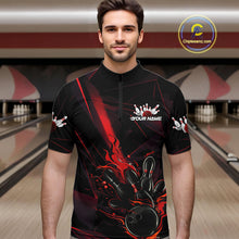 Load image into Gallery viewer, Custom Black And Red Flame Bowling Team Men Quarter-Zip Shirts, Fire Bowling Jerseys IPHW9612