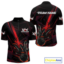 Load image into Gallery viewer, Custom Black And Red Flame Bowling Team Men Quarter-Zip Shirts, Fire Bowling Jerseys IPHW9612