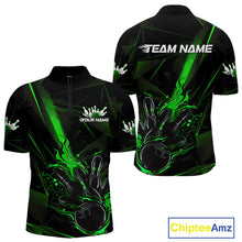 Load image into Gallery viewer, Custom Black And Green Flame Bowling Team Men Quarter-Zip Shirts, Fire Bowling Jerseys IPHW9613