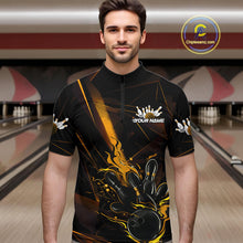 Load image into Gallery viewer, Custom Black And Gold Flame Bowling Team Men Quarter-Zip Shirts, Fire Bowling Jerseys IPHW9614