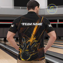 Load image into Gallery viewer, Custom Black And Gold Flame Bowling Team Men Quarter-Zip Shirts, Fire Bowling Jerseys IPHW9614