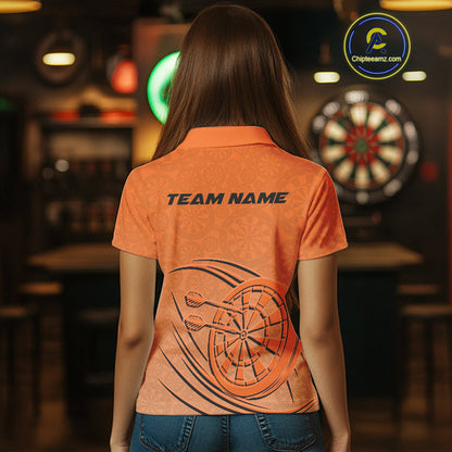 Custom Orange Darts Polo Shirts For Women, Orange Dartboard Dart Team Jerseys For Players IPHW9636