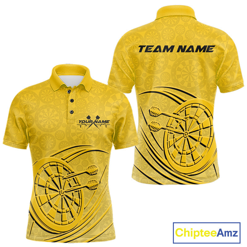Custom Yellow Darts Polo Shirts For Men, Yellow Dartboard Dart Team Jerseys For Players IPHW9637