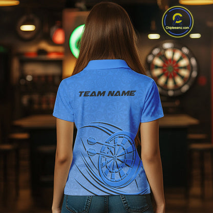 Custom Blue Darts Polo Shirts For Women, Blue Dartboard Dart Team Jerseys For Players IPHW9638