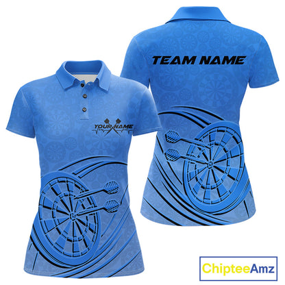 Custom Blue Darts Polo Shirts For Women, Blue Dartboard Dart Team Jerseys For Players IPHW9638