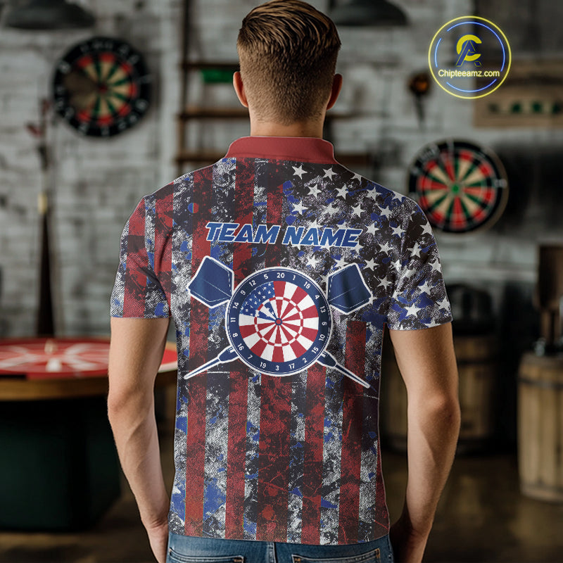 Custom US Flag Camo Patriotic Dart Polo Shirts For Men, Dart Jersey Dart Team Uniform IPHW9695