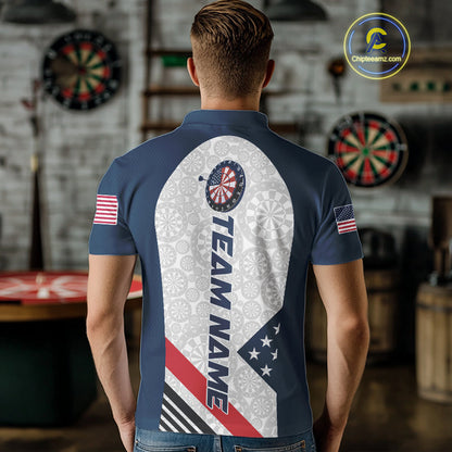 Custom Patriotic Dart Jerseys For Players, US Flag Dart Team Polo Shirts For Men IPHW9696