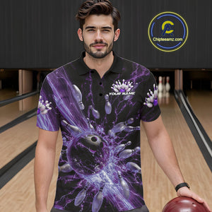 Custom Purple Thunder Lightning Bowling Team Men Polo Shirts, Bowling Jerseys IPHW9744