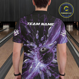 Custom Purple Thunder Lightning Bowling Team Men Polo Shirts, Bowling Jerseys IPHW9744