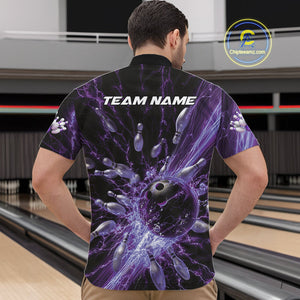 Custom Purple Thunder Lightning Bowling Team Men Quarter-Zip Shirts, Bowling Jerseys IPHW9744
