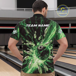 Custom Green Thunder Lightning Bowling Team Men Quarter-Zip Shirts, Bowling Jerseys IPHW9746