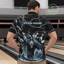 Load image into Gallery viewer, Custom Black And Blue Lightning Grim Reaper Bowling Men Quarter-Zip Shirt, Halloween Outfit IPHW9801