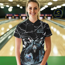 Load image into Gallery viewer, Custom Blue Lightning Grim Reaper Bowling Women Quarter-Zip Shirt, Halloween Outfit IPHW9801
