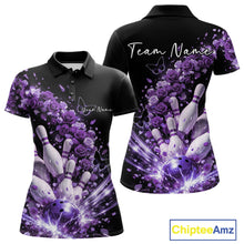 Load image into Gallery viewer, Custom Purple Roses And Butterfly Women Bowling Shirt, Flower Ladies Bowling League Shirt IPHW10886