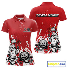 Load image into Gallery viewer, Red Custom Drunk Bowling Ball And Pin Funny Women Polo Shirt, Bowling And Beer Jersey IPHW11232