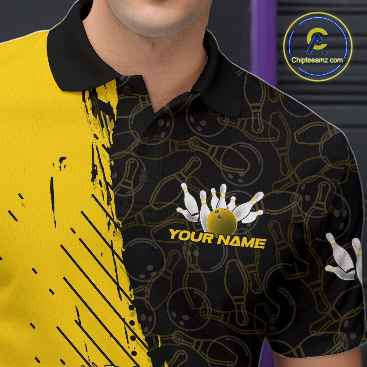 Custom Yellow Funny Bowling Men Polo Shirts, Bowling And Beer Party Bowlers Outfit IPHW9828
