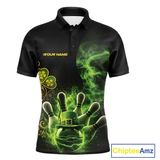 Custom Green And Gold Celtic St Patricks Day Bowling Team Shirt, Green Smoke Shamrock Bowling Outfit IPHW10446